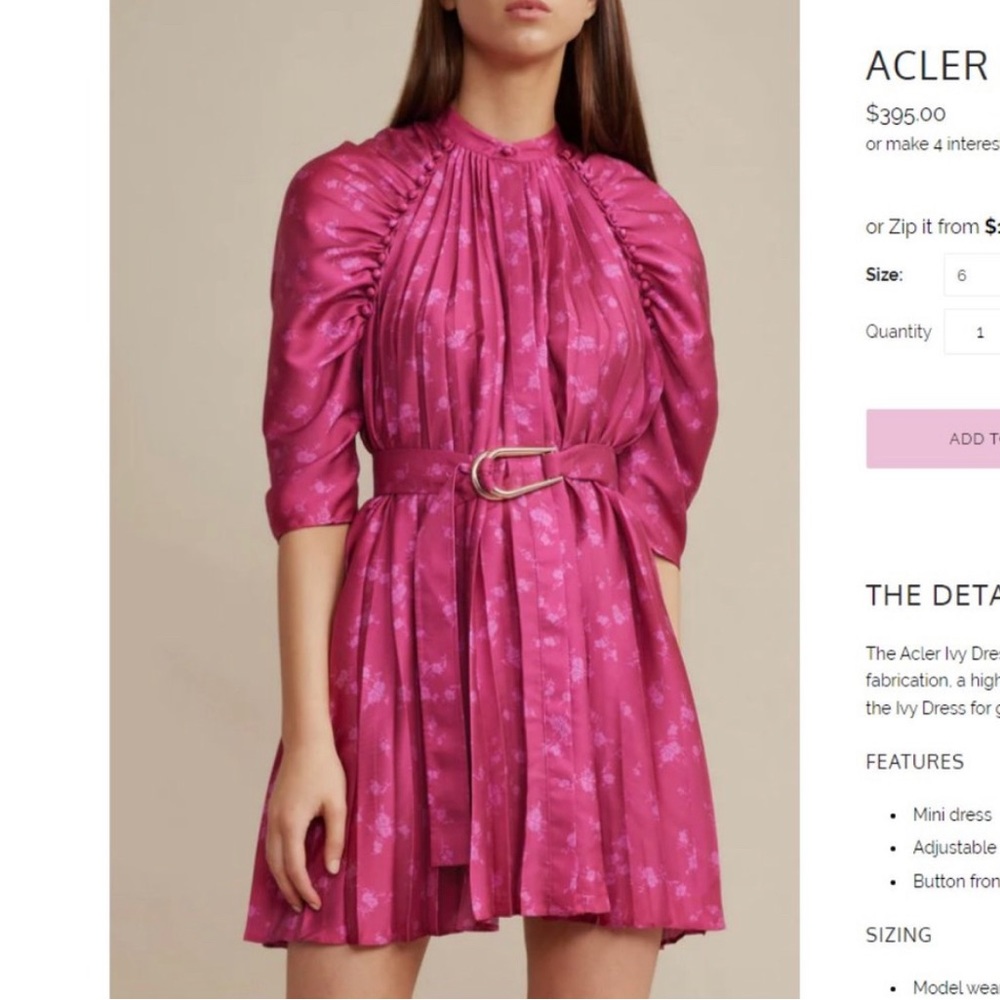 Acler Ivy dress, Fuchsia US2 NWT